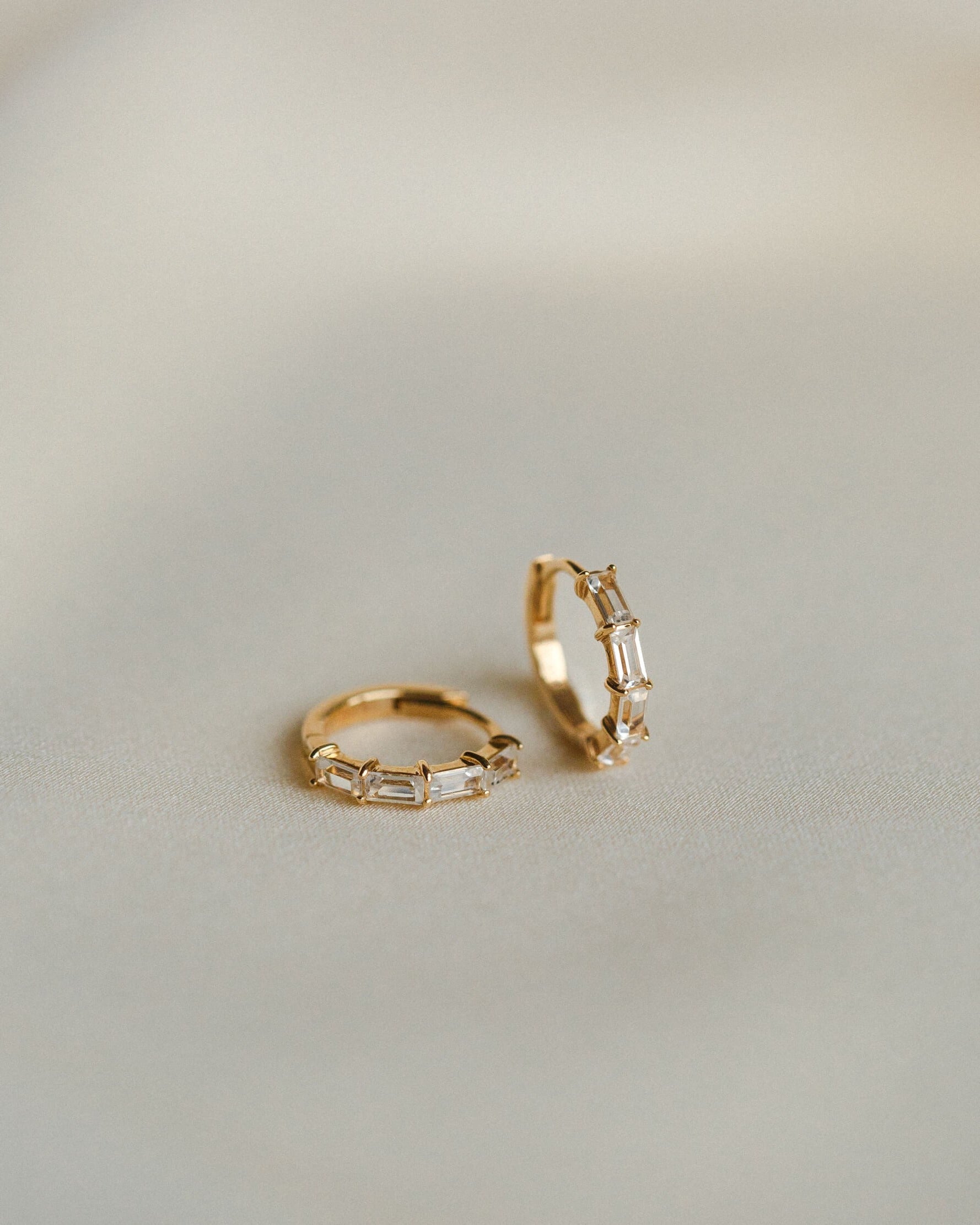 White Sapphire Huggie Hoop Earrings