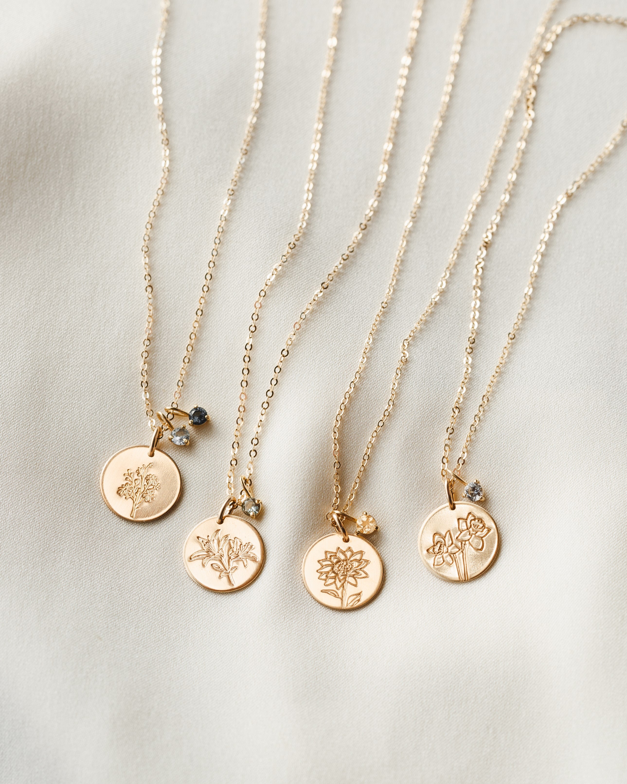 Floral Birthstone Necklace in Solid Gold